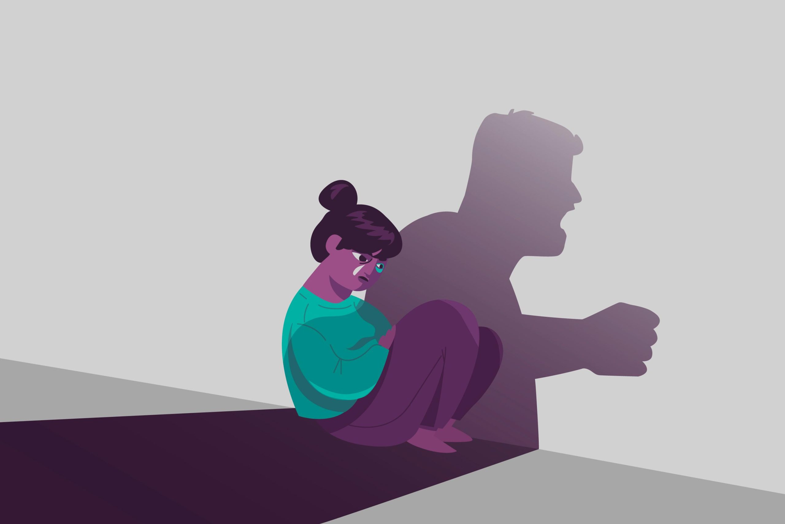 crying woman animation with aggressive male shadow in background